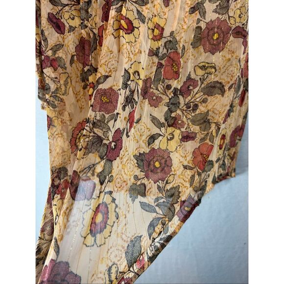 Style & Co Floral Boho Peasant Blouse 1X | Sheer Ruffle Sleeve Fall Top Metallic - Picture 5 of 8